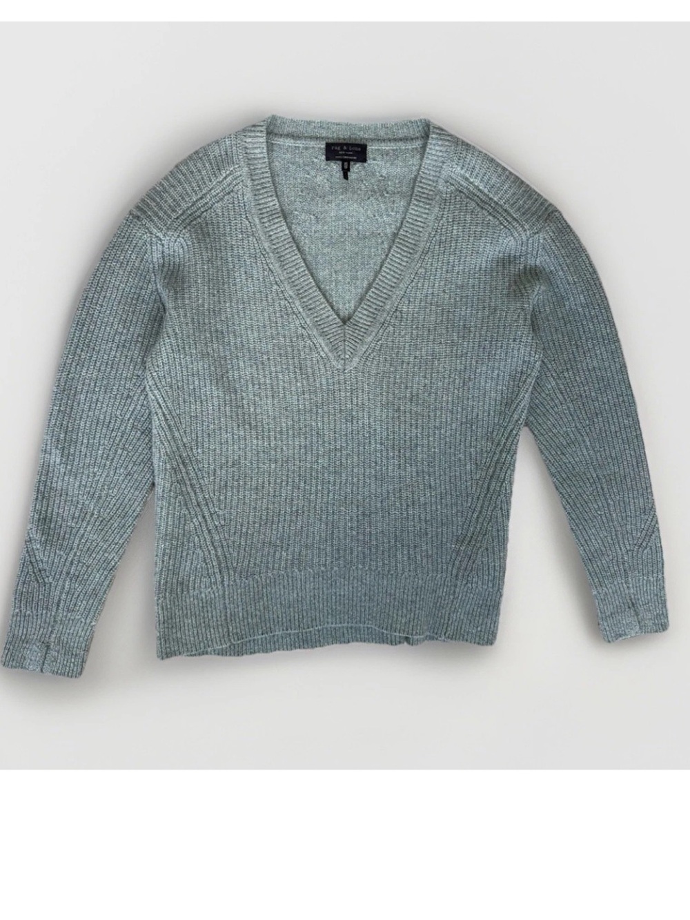 rag & bone New York 100% Cashmere V-Neck Ribbed Knit Sweater Mint Green XS